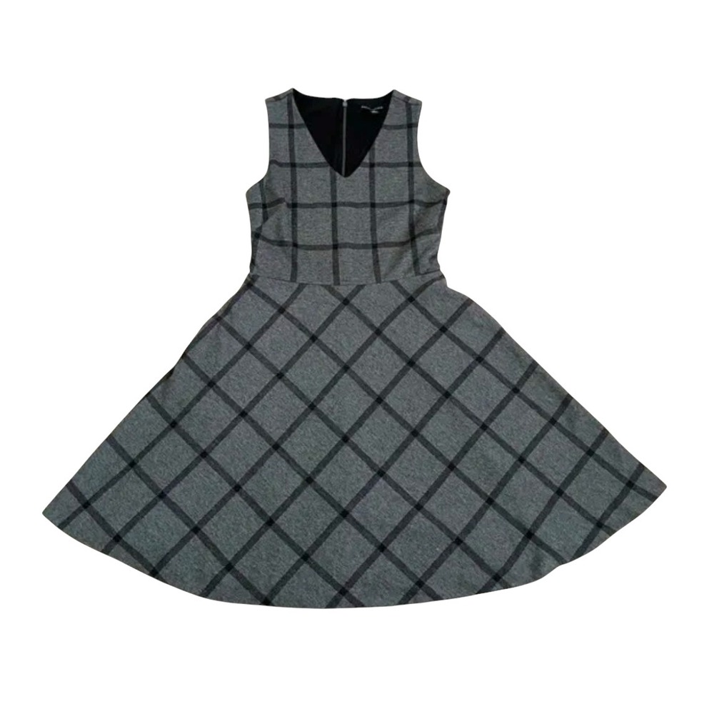 BANANA REPUBLIC Gray & Black Plaid SOFT KNIT TANK DRESS Fit-Flare Pockets 00P